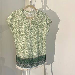 J. Jill Green Graphic Cap Sleeve Blouse